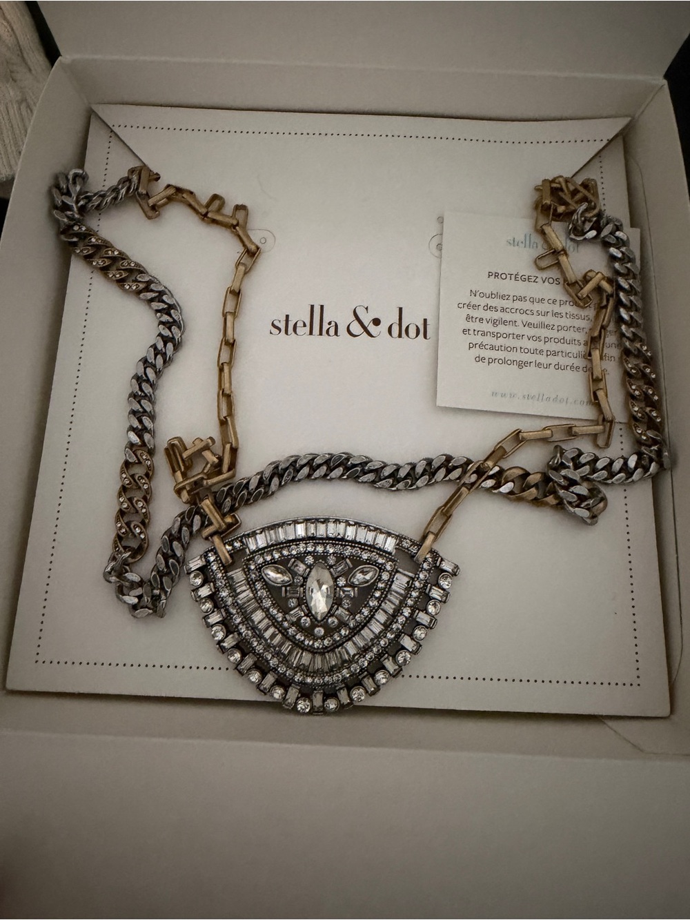 Stella & Dot Two-Tone Crystal Pendant Necklace in Silver and Gold
